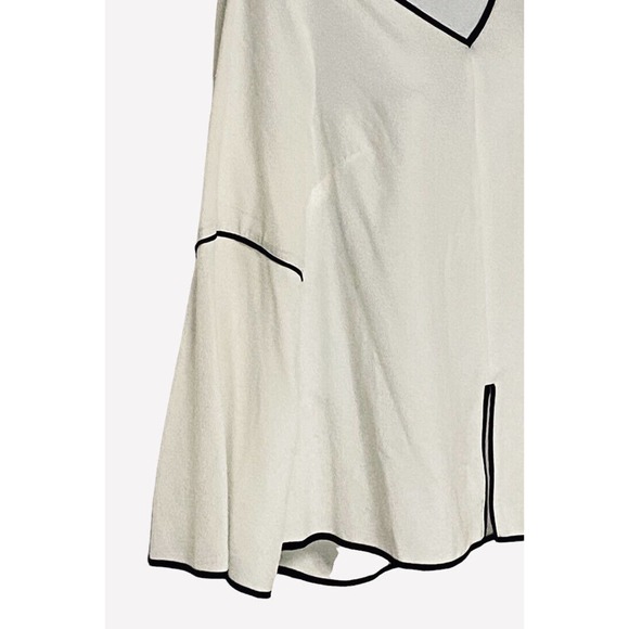 Monroe & Main Ivory Piped Blouse Split Hem Tunic V-Neck Office Career Casual Top - Picture 7 of 12